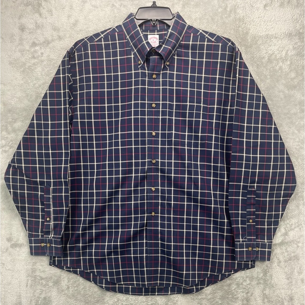 Brooks Brothers Men's The Original Polo Shirt XL Navy Plaid Long Sleeve